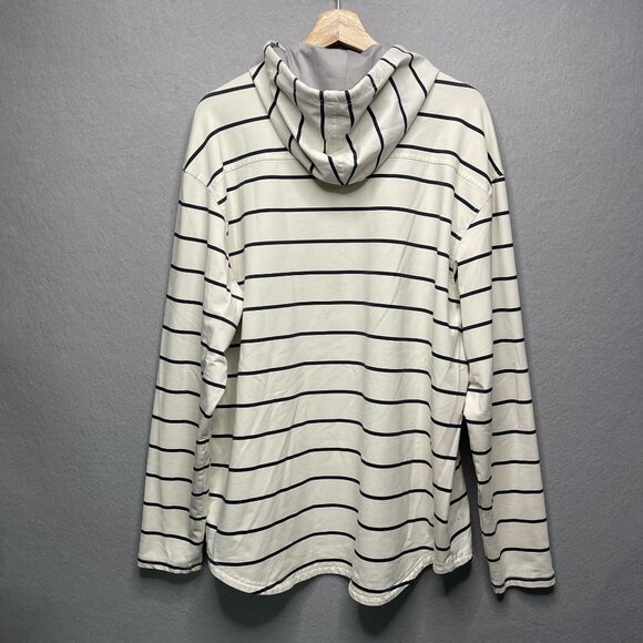 BYLT Mens Drop Cut L/S Hooded Henley Lux XXL Off-White Navy Striped - Picture 5 of 7